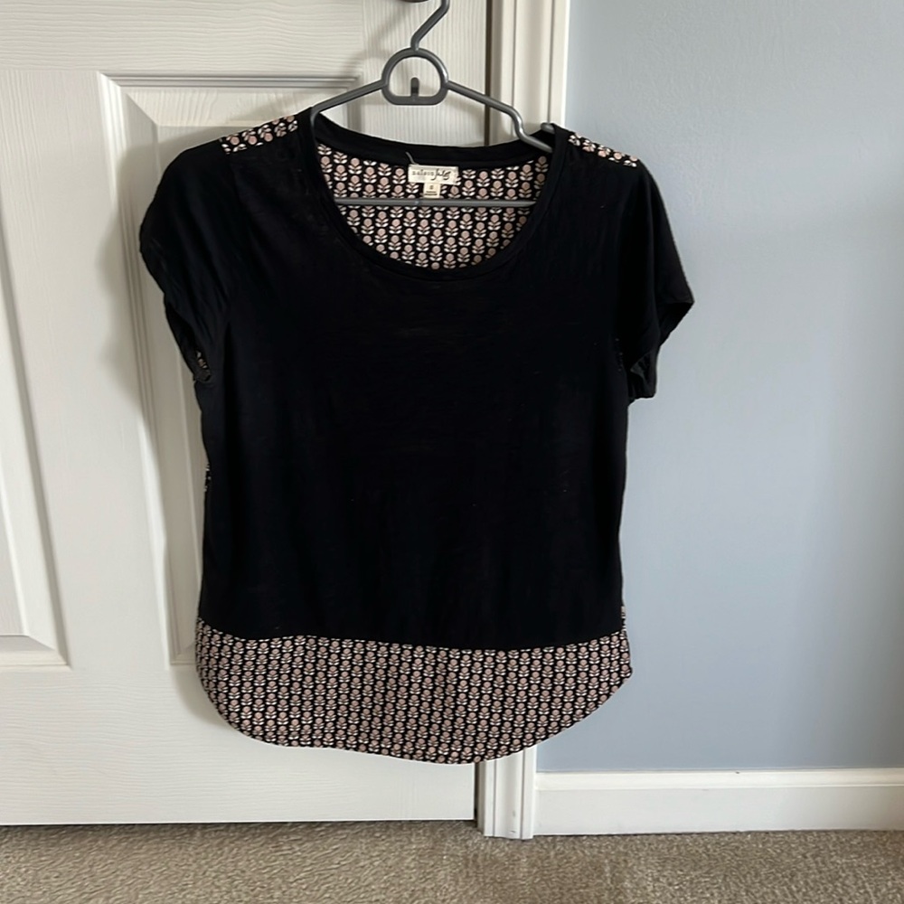 Maison Jules short sleeve black/print top